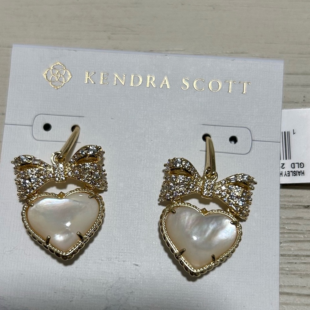 Kendra Scott Gold Hailey Heart & Bow Earrings NWT